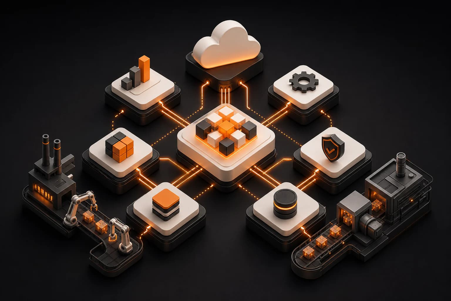 Modular SaaS architecture connected to manufacturing systems
