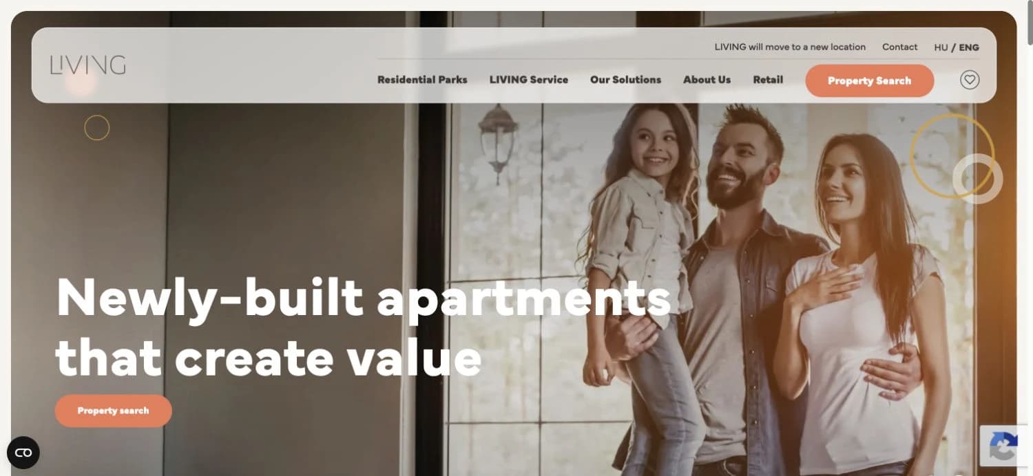 Actual screenshot of the LIVING English homepage