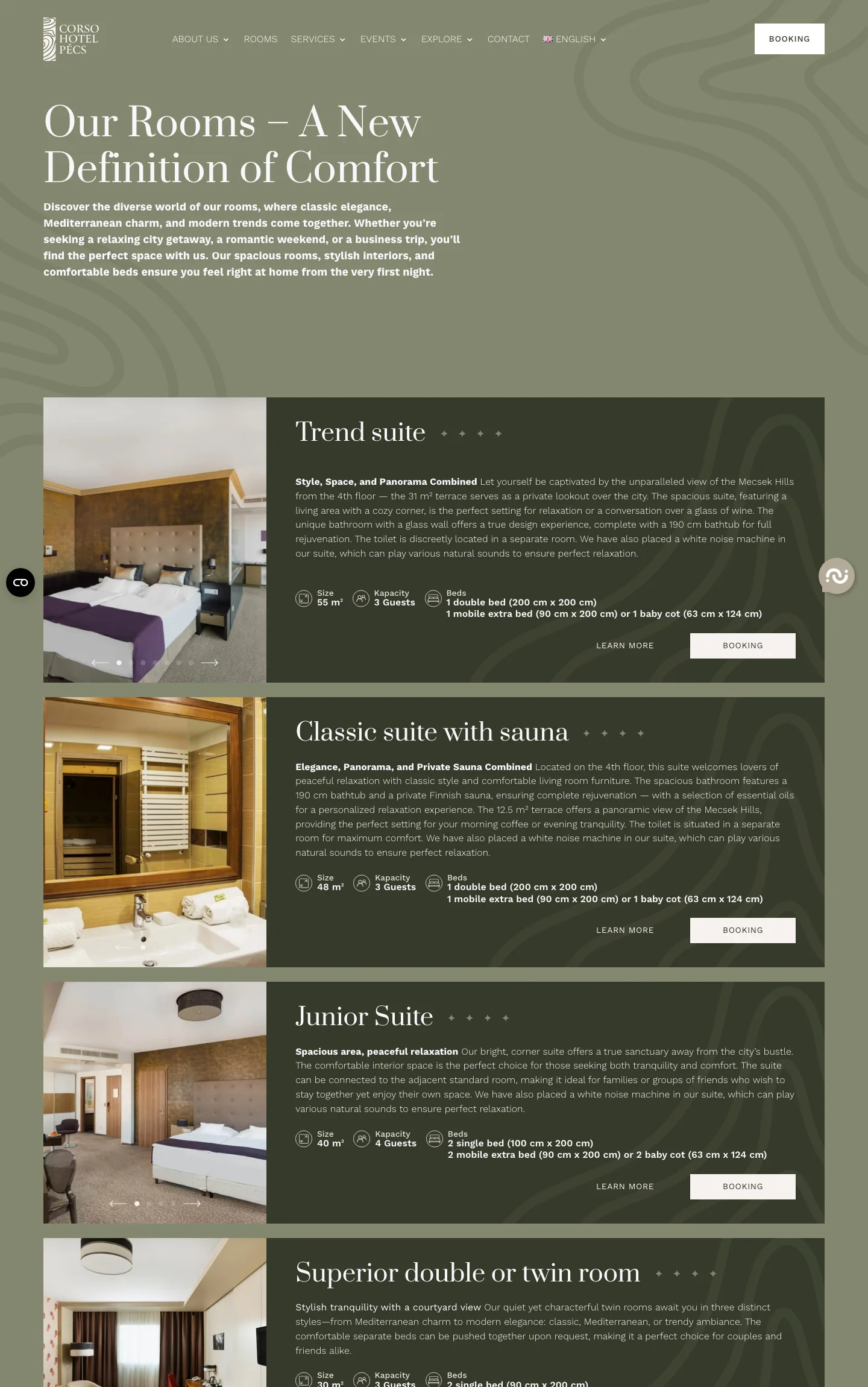 The Corso website — Rooms & details